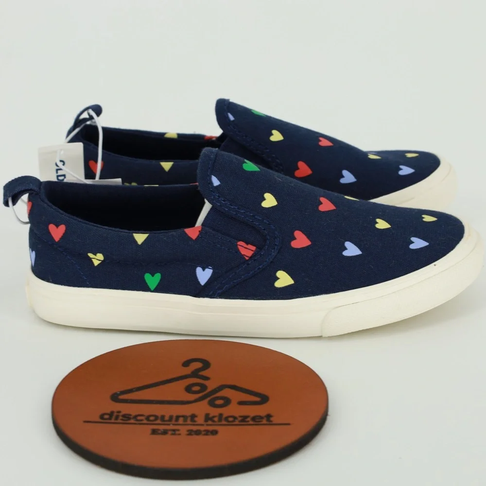 OLD NAVY Blue Canvas Slip-Ons Shoes Sneakers Hearts‎ Size 8 Toddler NWT